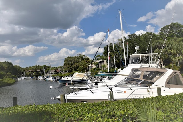 view of dock featuring a water view