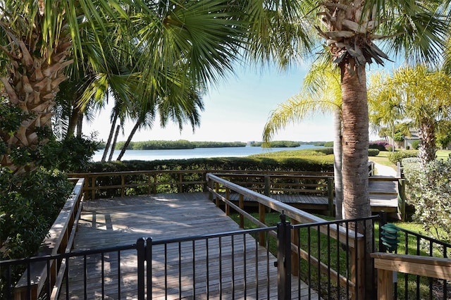 wooden terrace with a water view