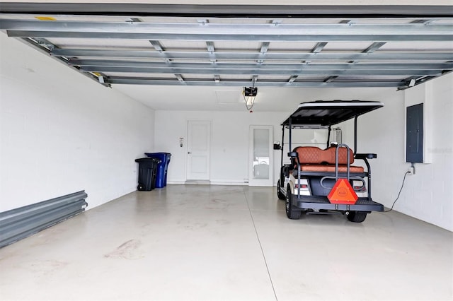 garage featuring a garage door opener and electric panel