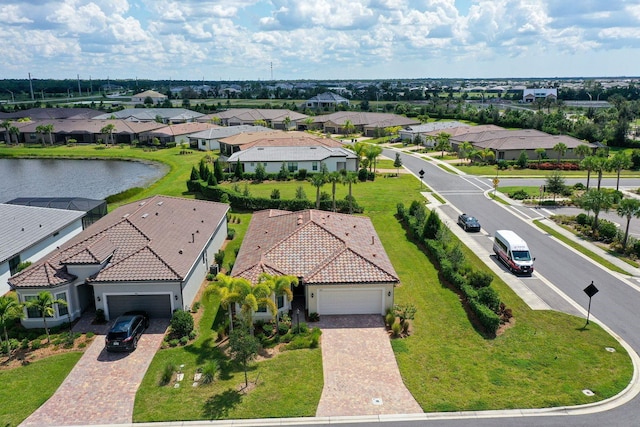 aerial view featuring a water view