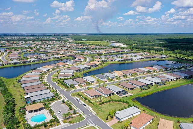 aerial view with a water view