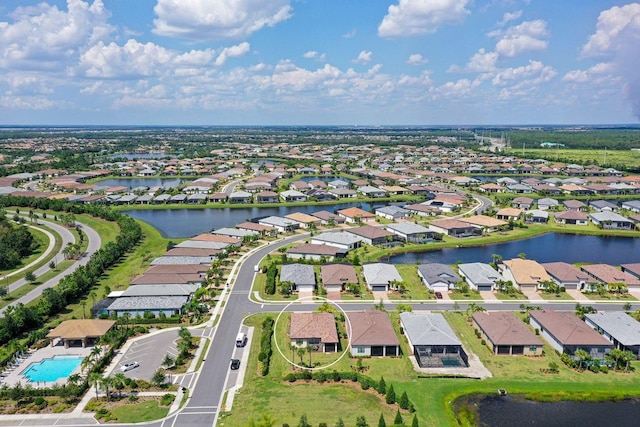 aerial view with a water view