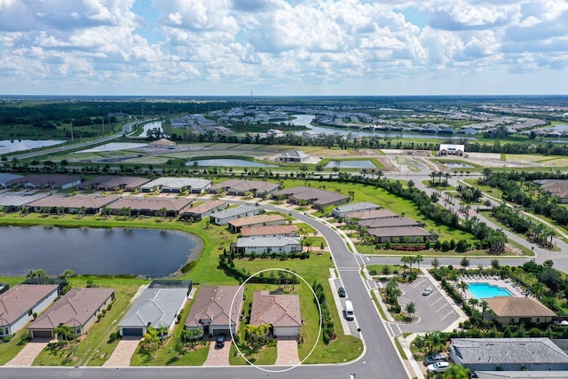 bird's eye view featuring a water view