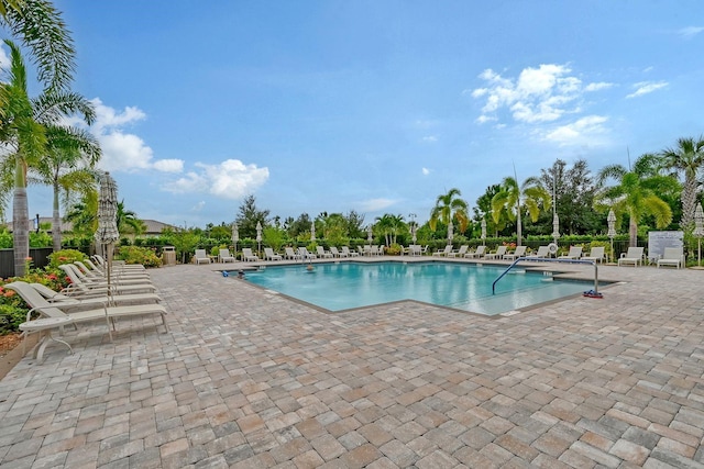 view of swimming pool with a patio