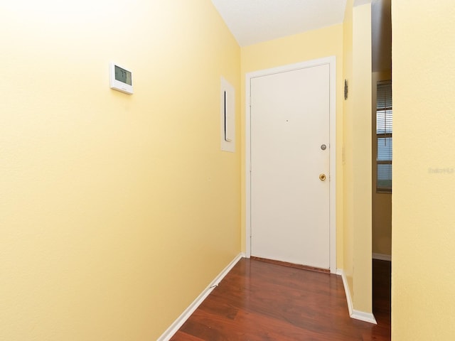 hallway featuring dark wood-type flooring