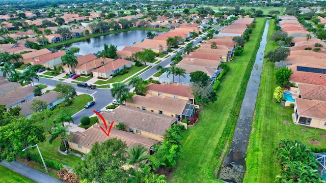 aerial view with a water view