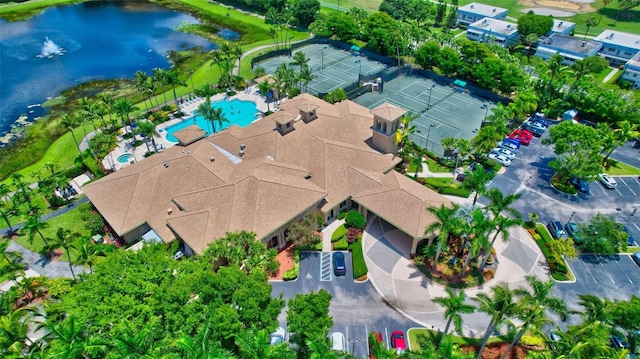 aerial view with a water view