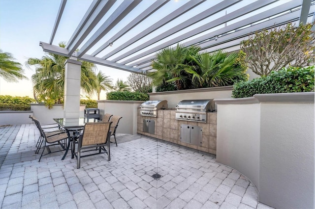 view of patio / terrace with a pergola and area for grilling