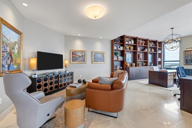 living room with a chandelier