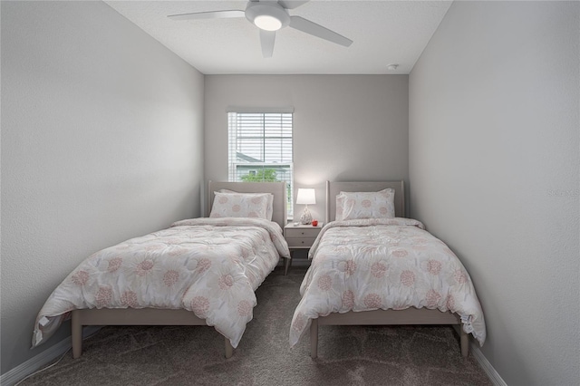 bedroom featuring carpet floors and ceiling fan