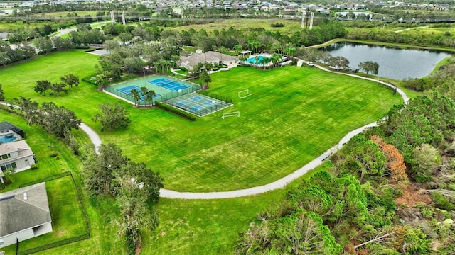 aerial view featuring a water view