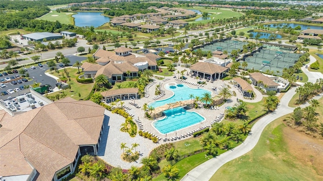 aerial view with a water view