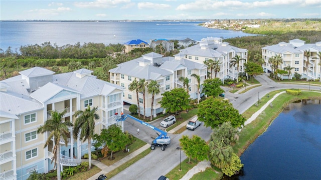 aerial view featuring a water view