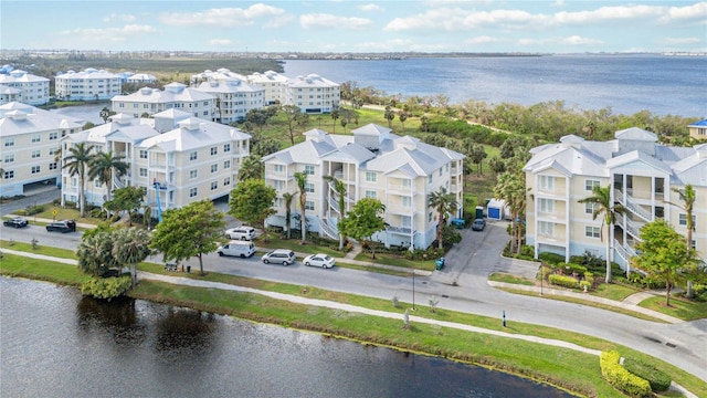 aerial view with a water view