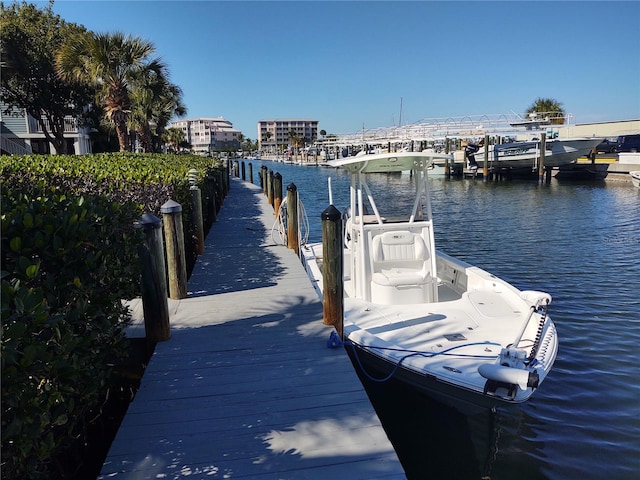 view of dock with a water view