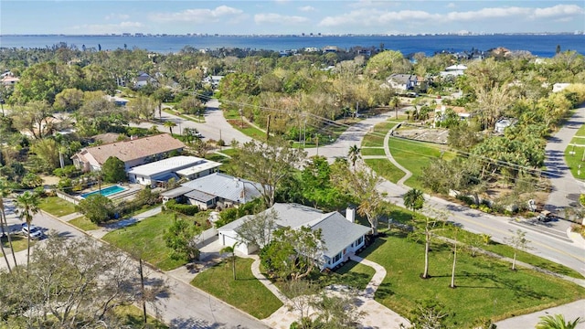 aerial view featuring a water view