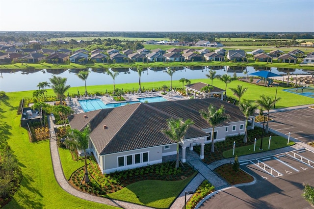 bird's eye view featuring a water view