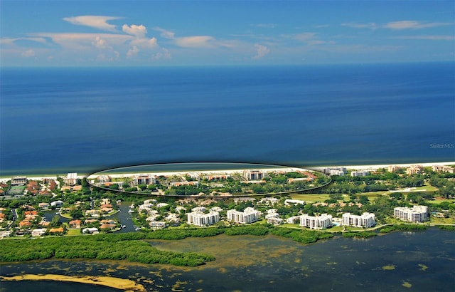 aerial view featuring a water view