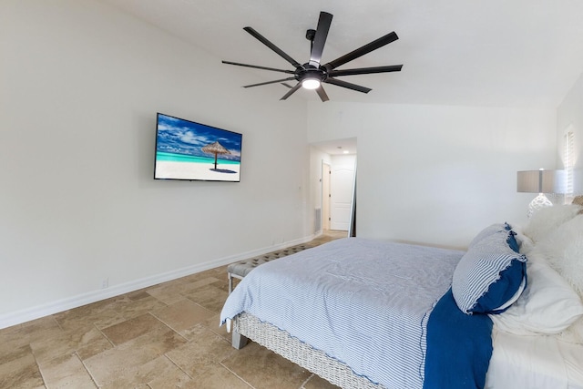 bedroom featuring vaulted ceiling and ceiling fan