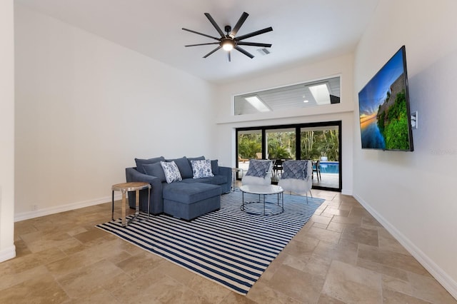 living room with ceiling fan