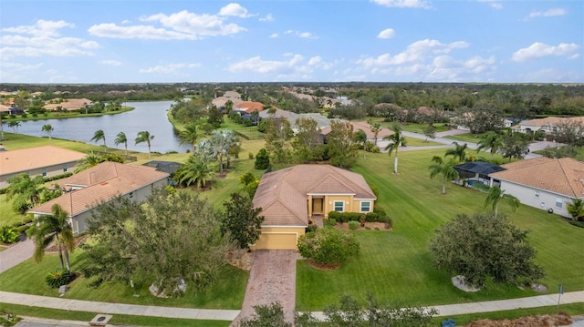 aerial view with a water view