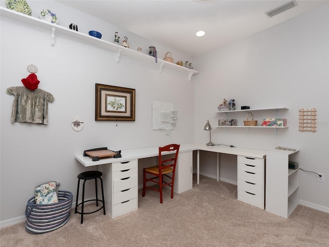 office space featuring light colored carpet