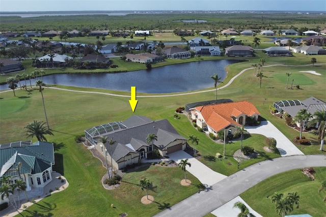 aerial view with a water view