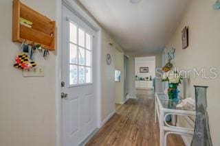 doorway with hardwood / wood-style floors