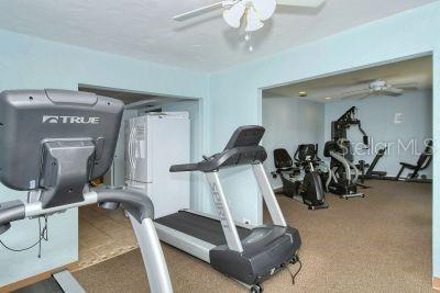 2609 Riverbluff Pkwy Unit 146, Sarasota, FL 34231 - workout area with ceiling fan and carpet