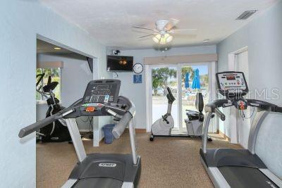 2609 Riverbluff Pkwy Unit 146, Sarasota, FL 34231 - exercise area featuring ceiling fan and carpet flooring