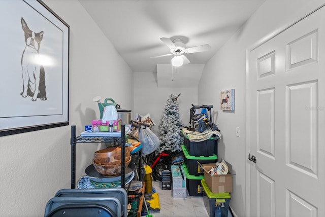 storage featuring ceiling fan