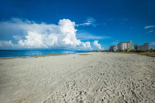 view of water feature featuring a beach view