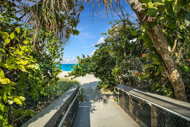 exterior space with a view of the beach and a water view