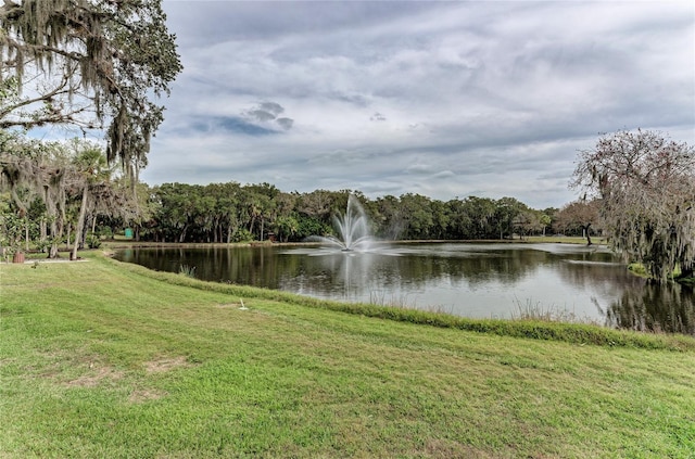 view of water feature with a wooded view