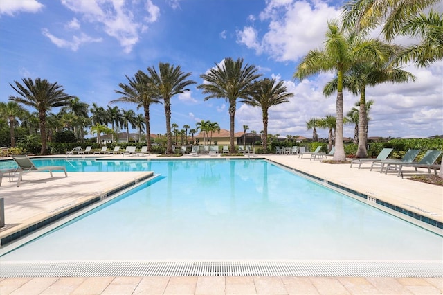 view of swimming pool featuring a patio