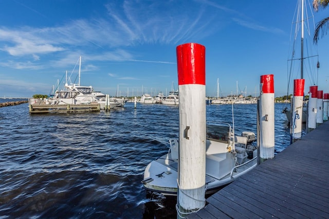 dock area featuring a water view