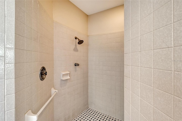 bathroom with a tile shower