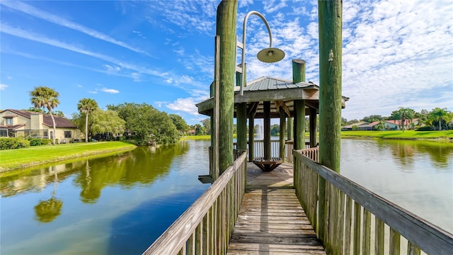 dock area featuring a water view