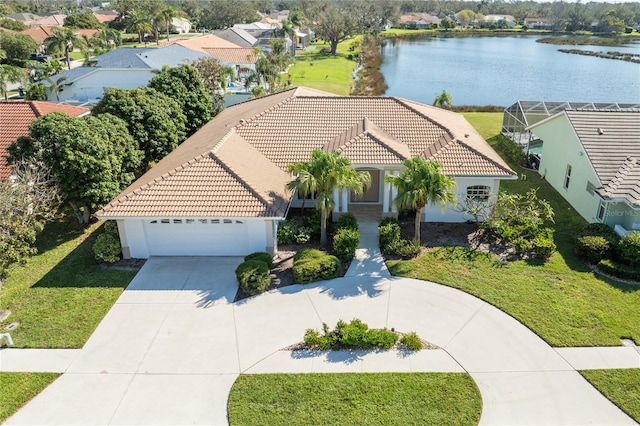 bird's eye view featuring a water view