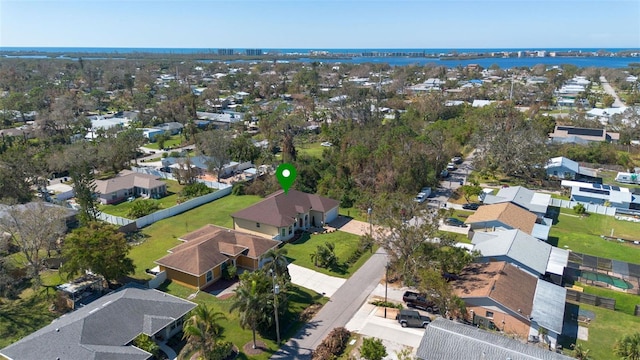 bird's eye view featuring a water view