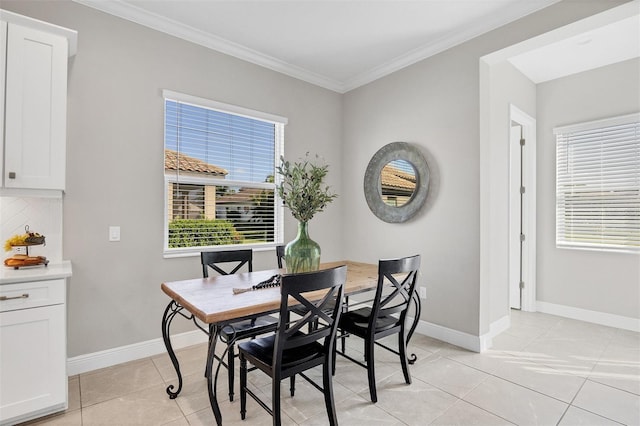 tiled dining area with ornamental molding