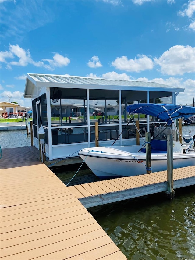 view of dock with a water view