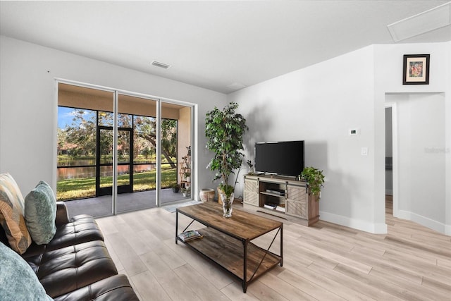 living room with light wood-type flooring