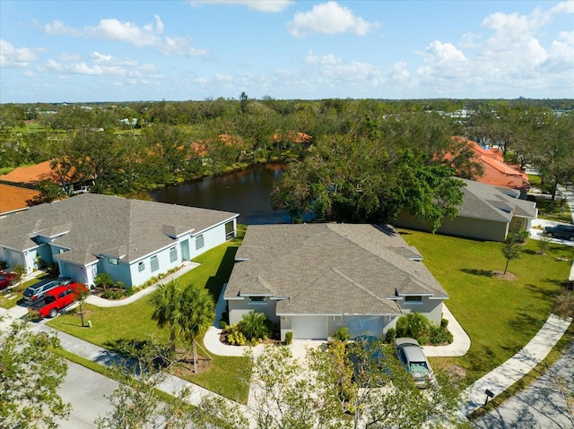 bird's eye view featuring a water view