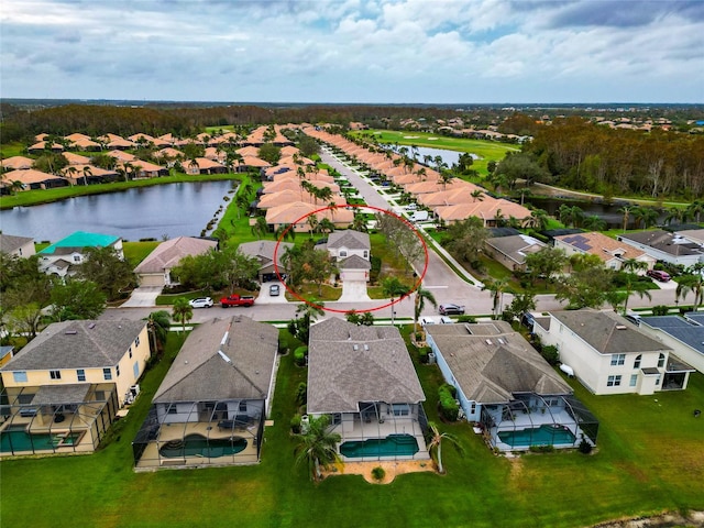 aerial view with a water view