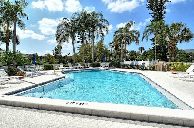 view of swimming pool with a patio