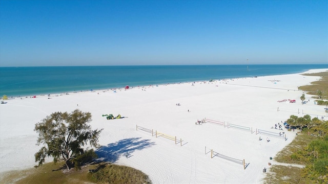 property view of water featuring a beach view