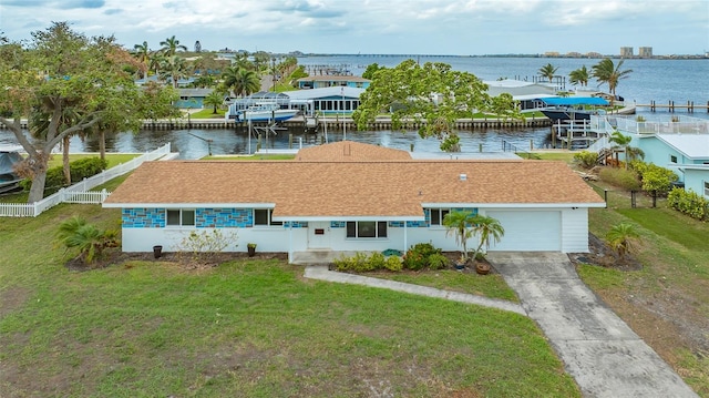 aerial view featuring a water view