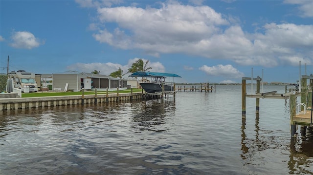 view of dock featuring a water view