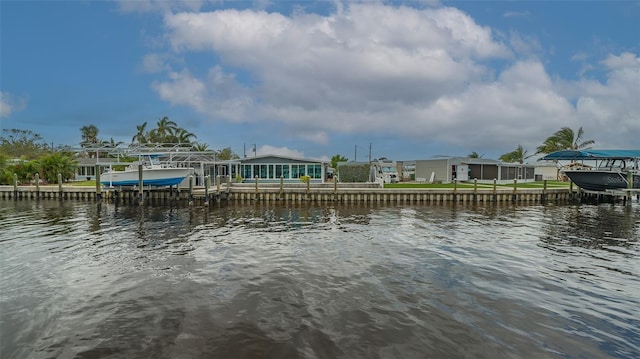 property view of water featuring a boat dock